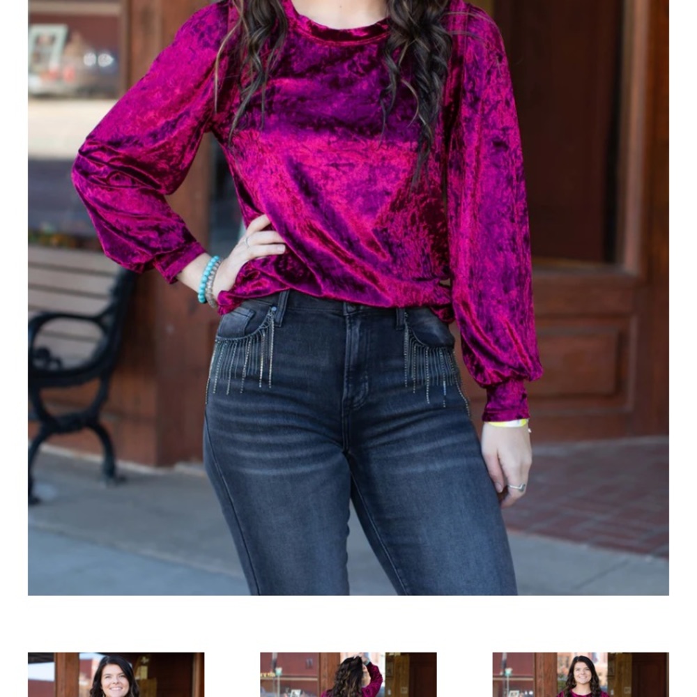 Bibi Crushed Velvet Plum Top Size L NWOT